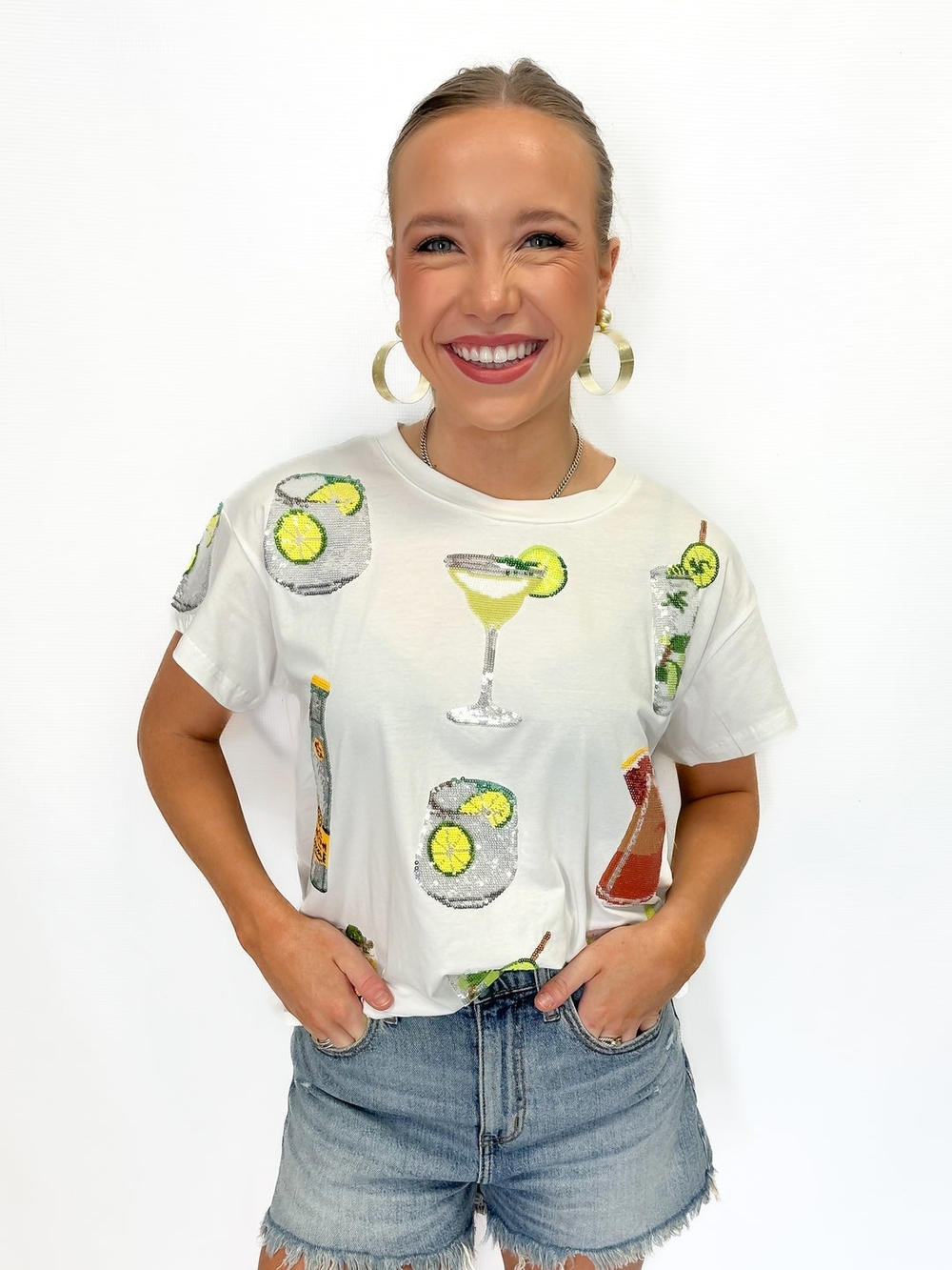 Queen of Sparkles White Multi Drink Tee - Small